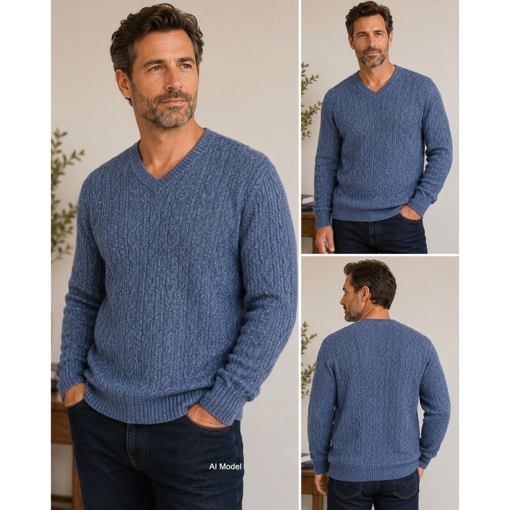 Robert Graham Cable Knit V Neck Sweater Mens 3XL Classic Fit Wool Blend Luxury